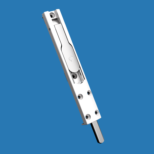 Шпингалет накладной односторонний для дверей ПВХ с длиной хода ригеля H=21.5 мм.